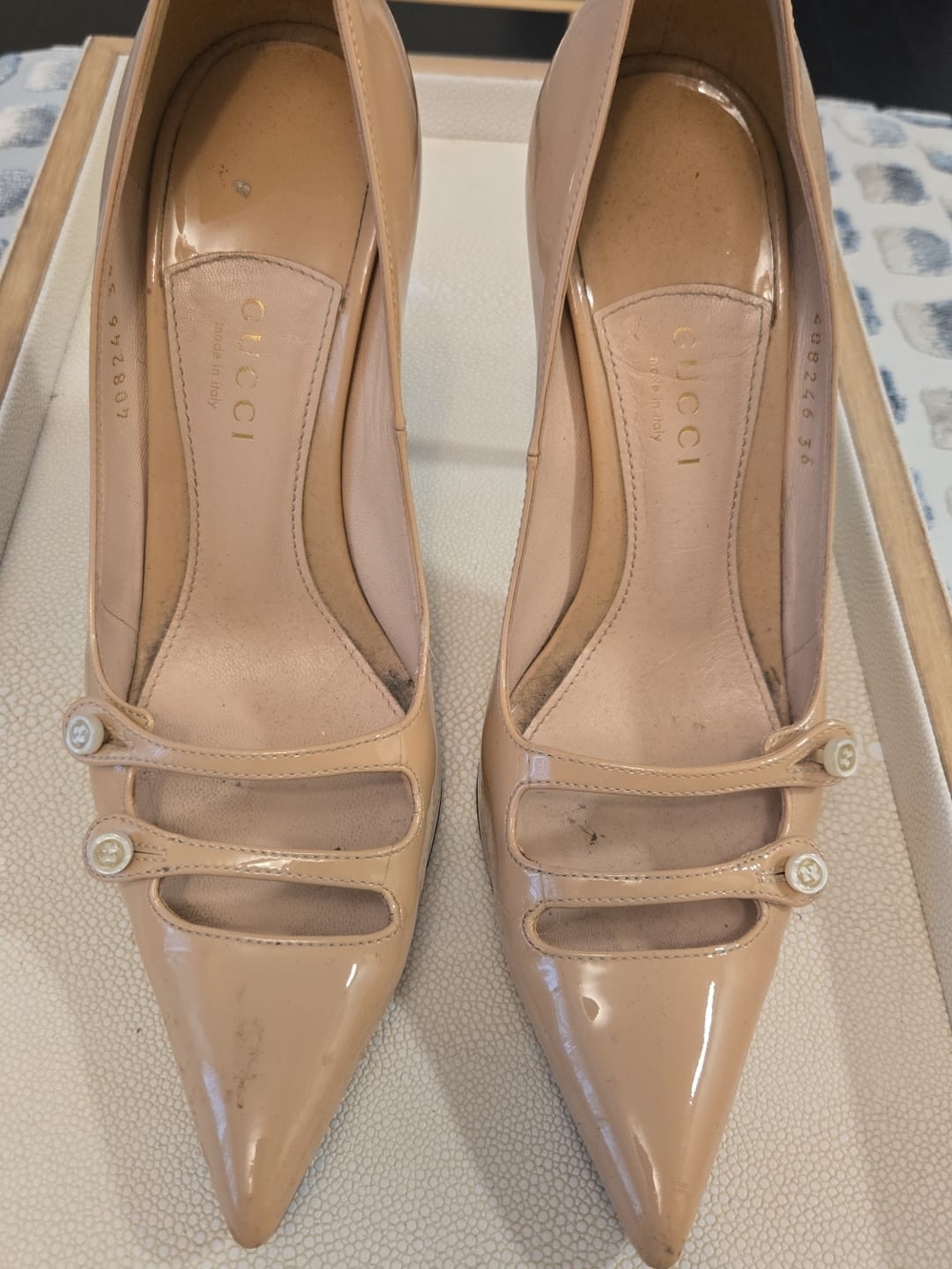 Gucci Nude Patent Pointed Toe Pumps